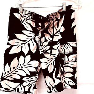 Hawaiian shorts performance Size 34 Trunks Swim Hibiscus Black Board Beach